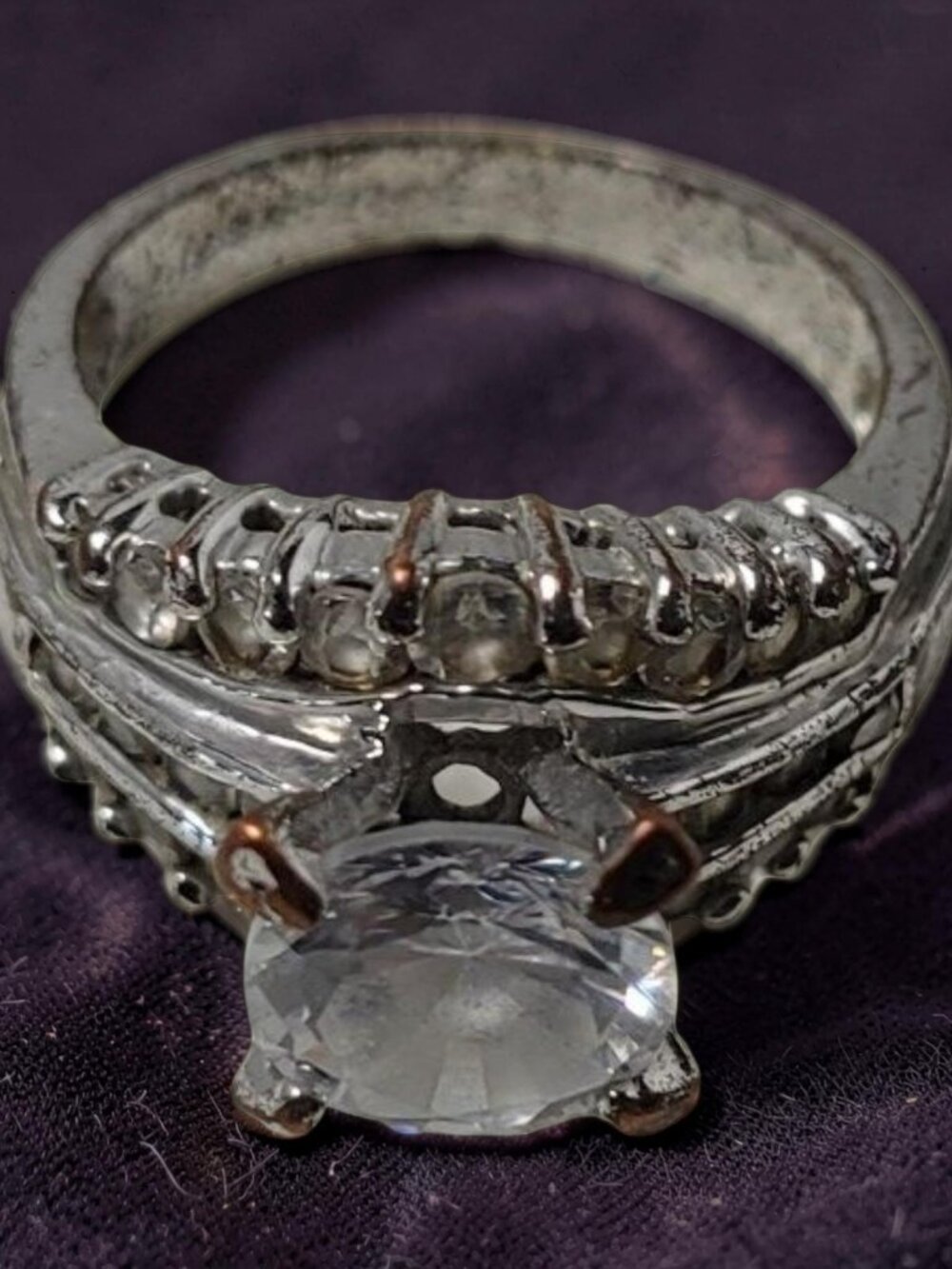 Vintage 1960's Silvertone Center Round Brilliant Cut Chrystal Promise Ring - Picture 6 of 16